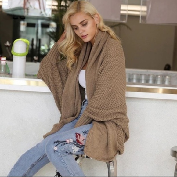 Sweaters - Oversized Batwing Khaki Cardigan Shrug Sweater